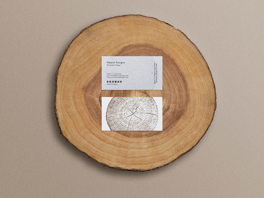 Download Business Cards Mockup on a Wood Slice - Free Download