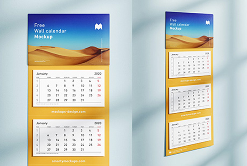 Download 3 Panel Wall Calendar Mockup Free Download PSD Mockup Templates