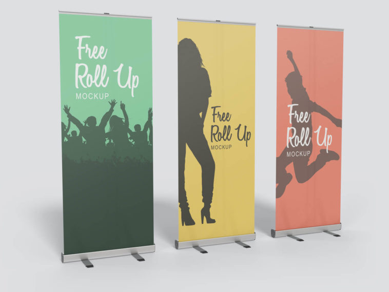 Download Roll Up Banner Mockup In Three Angles Free Download PSD Mockup Templates