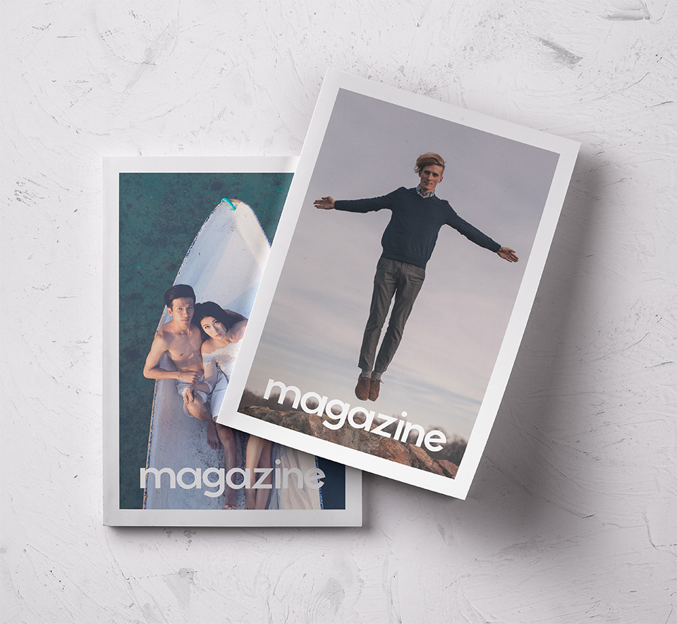 Double Overhead Magazine Mockup Free Download
