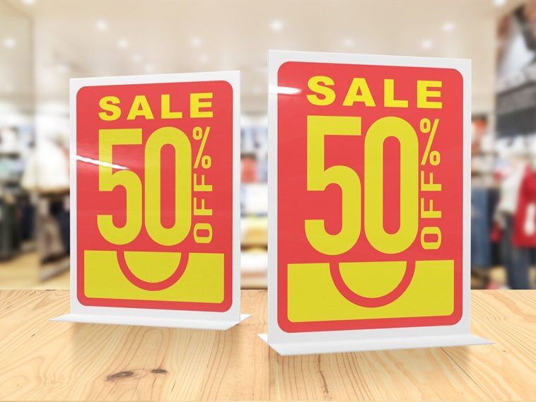 Download Acrylic Table Sign Discount Mockup PSD - Free Download