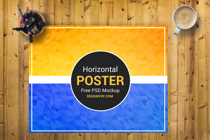 Download Horizontal Poster Mockup on Wooden Floor - Free Download