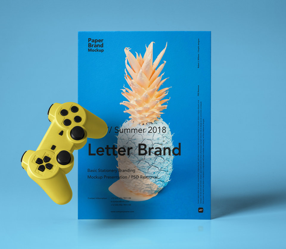 Download Paper Brand Mockup with Game Controller - Free Download