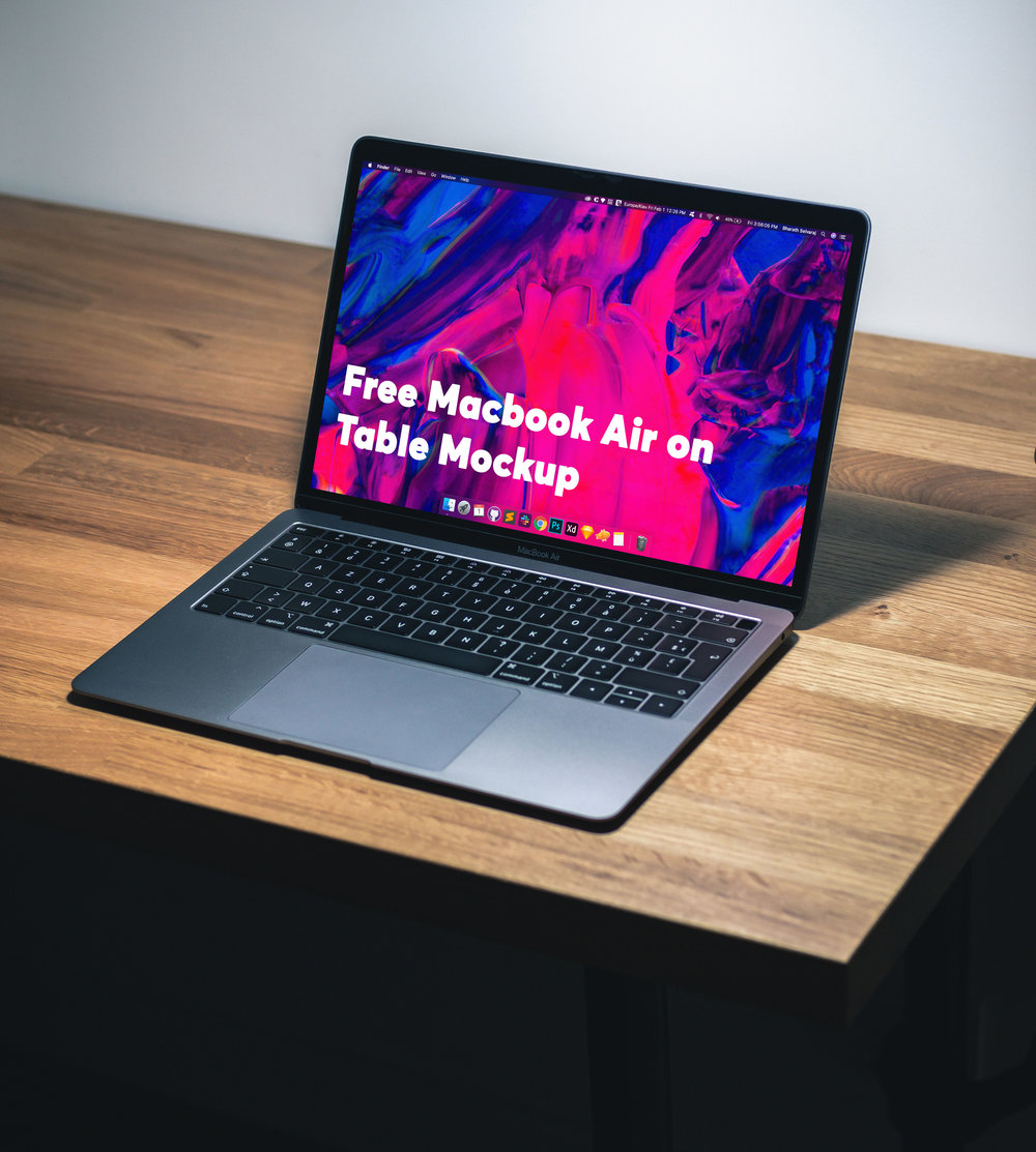Macbook Air on Table Mockup - Smashmockup