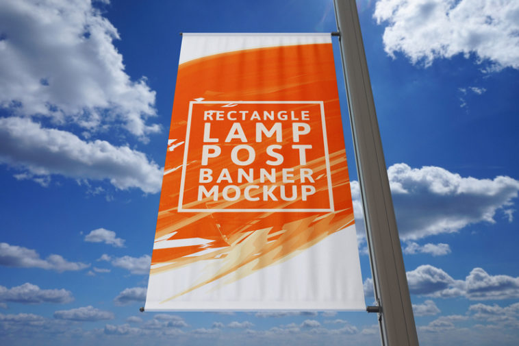 Download Rectangle Lamp Post Banner Mockup PSD - Free Download
