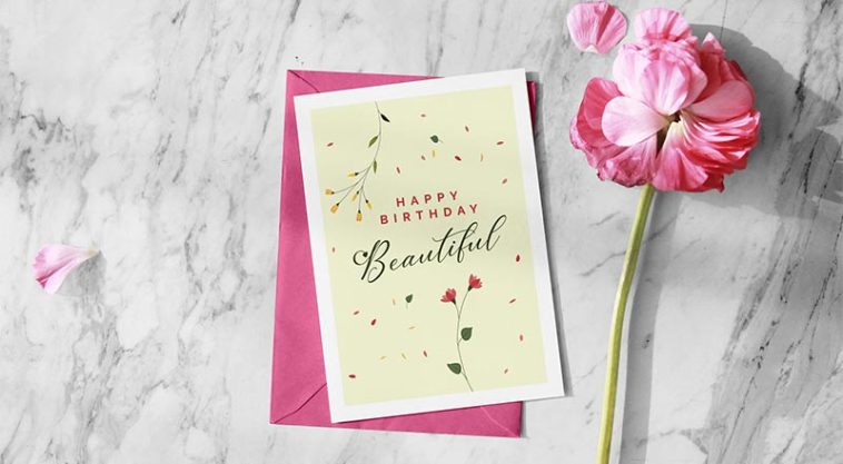 Download Happy Birthday Greeting Card Design & Envelope Mockup ...