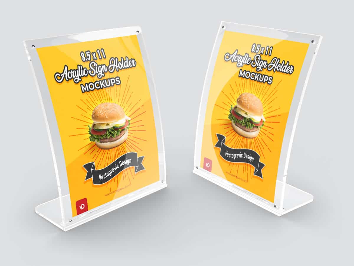 Download 8.5 X 11 Restaurant Curved Acrylic Sign Holder Mockup - Free Download