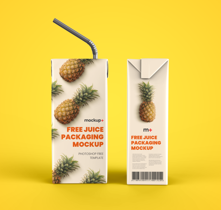 Download Juice Packaging Mockup with Straw - Free Download