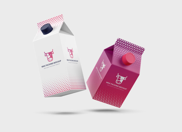 Download Flying Milk Carton Packing Mockup - Free Download