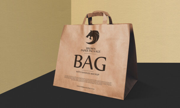Download Brown Paper Bag Mockup With Handles - Free Download