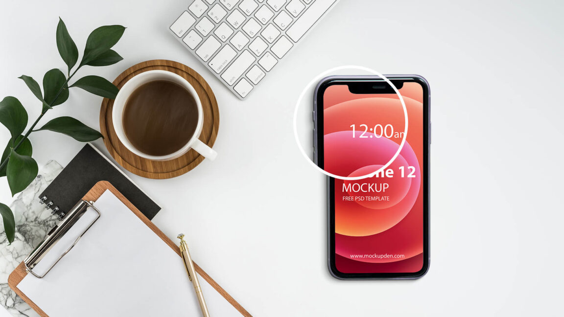 Download iPhone 12 On a Desk Mockup PSD - Free Download